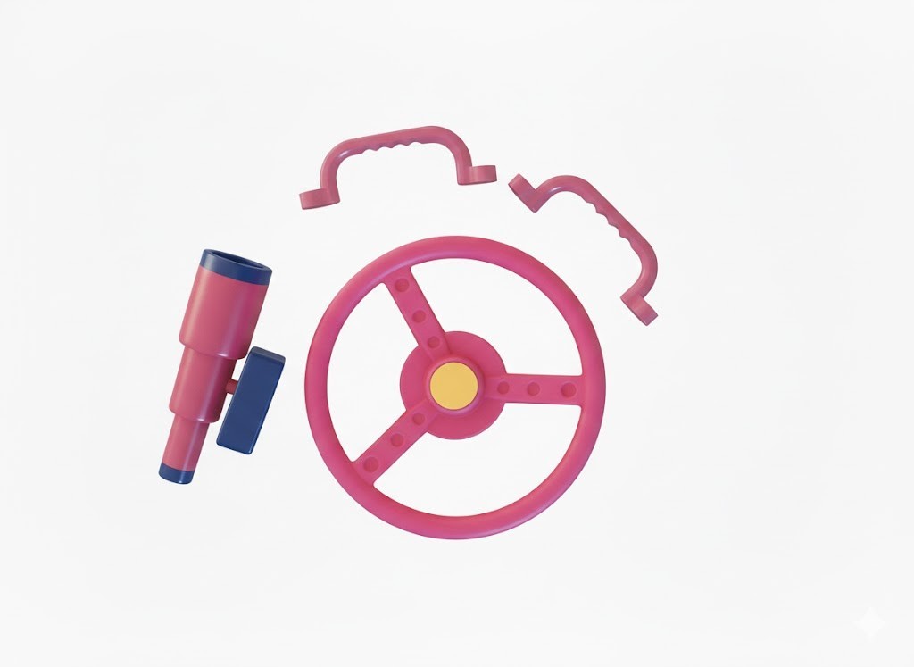 2-Handgriffe-Lenkrad-Fernrohr-Zubehoerset-Sparset-Spielturm-Set-Zubehoer-Rosa-157683662732